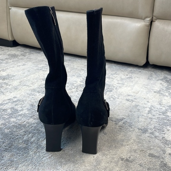 Sergio Rossi 80mm Black Suede Booties Squared Pointed Toe Buckle Sz 39.5 - Picture 4 of 15